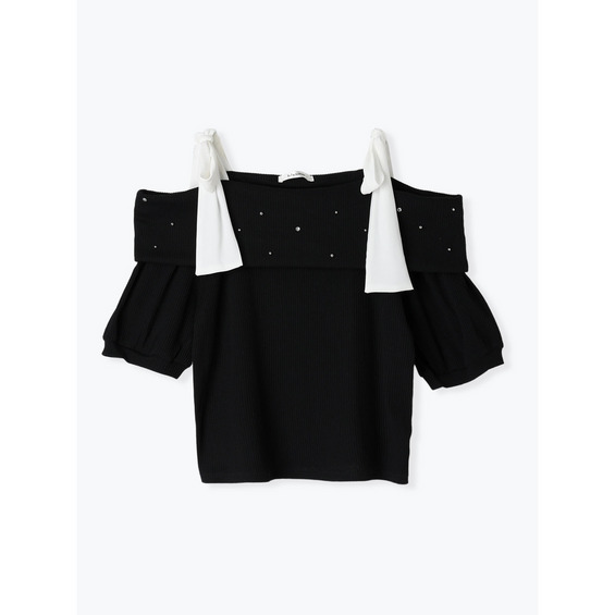 【WEB限定】ビジュー付きショルダーリボンオフショルトップス【アリノマ/Alinoma】 【WEB限定】ビジュー付きショルダーリボンオフショルトップス【アリノマ/Alinoma】