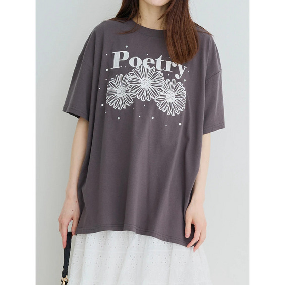 フラワー刺繍×ラインストーンTシャツ【アリノマ/Alinoma】 フラワー刺繍×ラインストーンTシャツ【アリノマ/Alinoma】