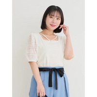 袖シアーチェックトップス