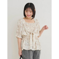 【WEB限定】花柄シャーリングリボンブラウス