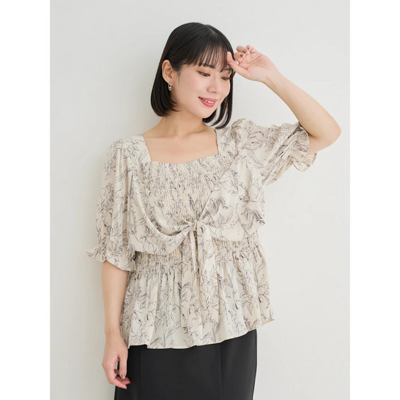 【WEB限定】花柄シャーリングリボンブラウス【アリノマ/Alinoma】 【WEB限定】花柄シャーリングリボンブラウス【アリノマ/Alinoma】