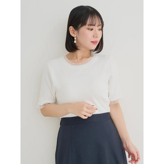 【接触冷感】シアーフリルリネンライクニットトップス(無地・ボーダー柄)【アリノマ/Alinoma】 【接触冷感】シアーフリルリネンライクニットトップス(無地・ボーダー柄)【アリノマ/Alinoma】