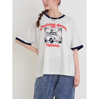 ドライブハンバーガープリントリンガーTシャツ