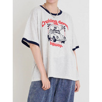 ドライブハンバーガープリントリンガーTシャツ