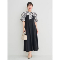 【WEB限定】花柄フリルボウタイブラウスドッキングワンピース