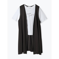 [SET]ロングジレ×ロゴプリントTシャツ