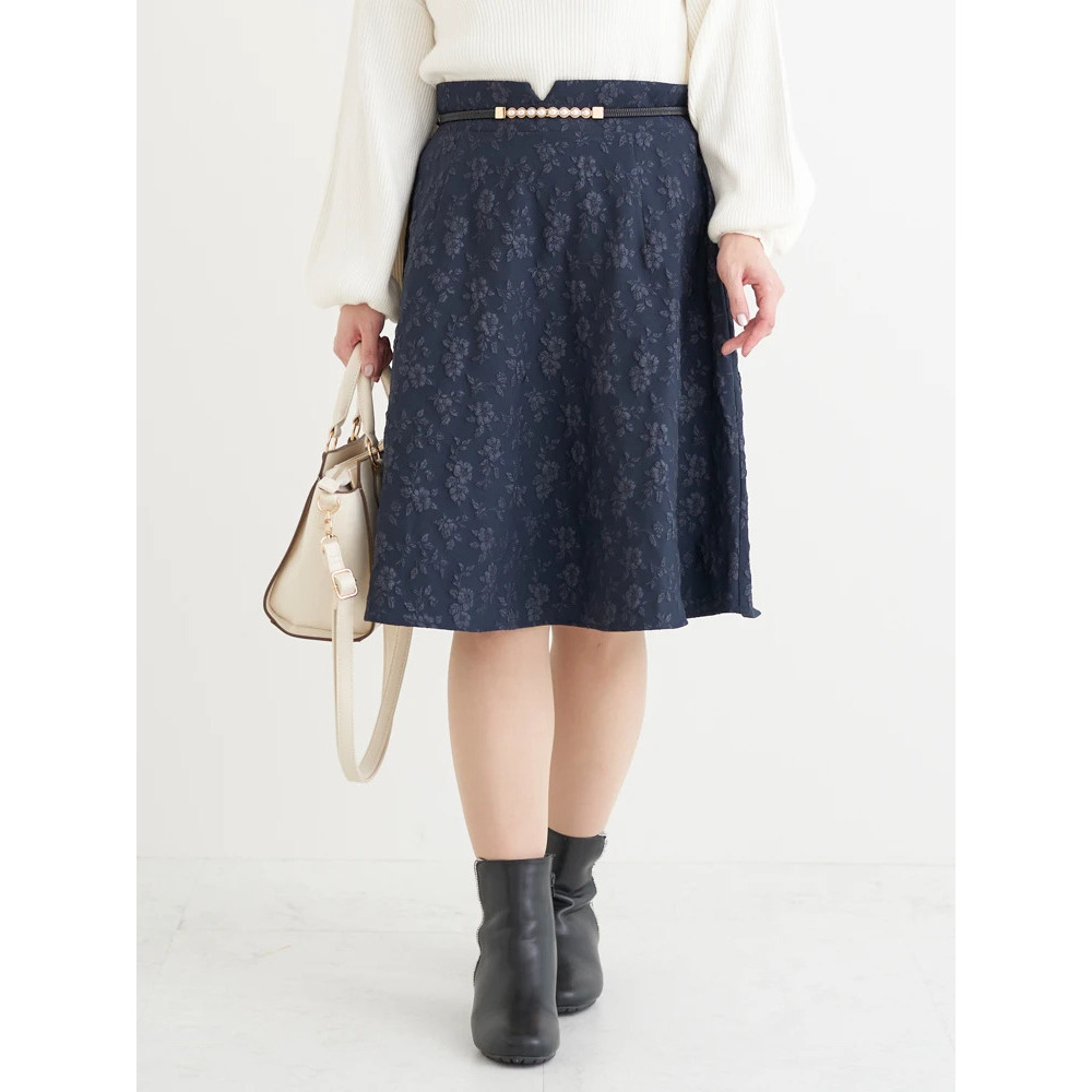 ベルト付き花柄ジャガードフレアスカート10