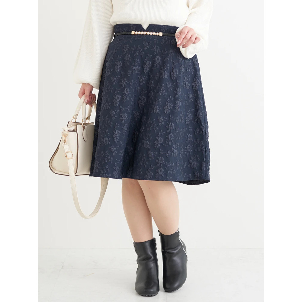 ベルト付き花柄ジャガードフレアスカート11