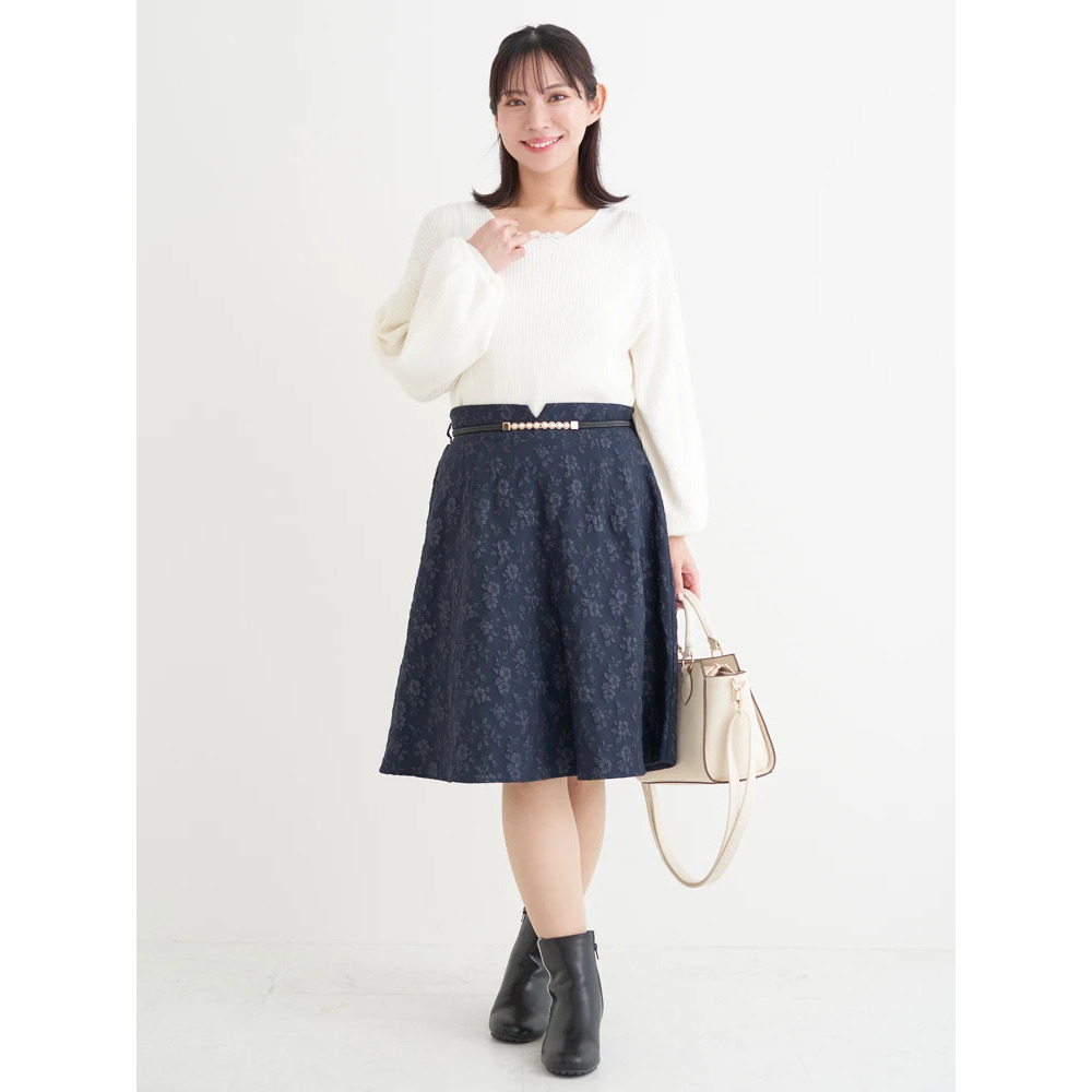 ベルト付き花柄ジャガードフレアスカート14