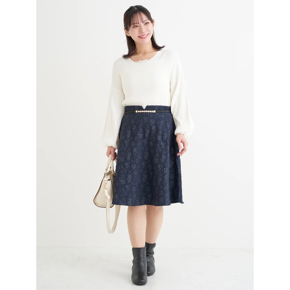 ベルト付き花柄ジャガードフレアスカート15