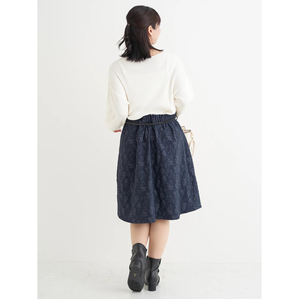 ベルト付き花柄ジャガードフレアスカート18
