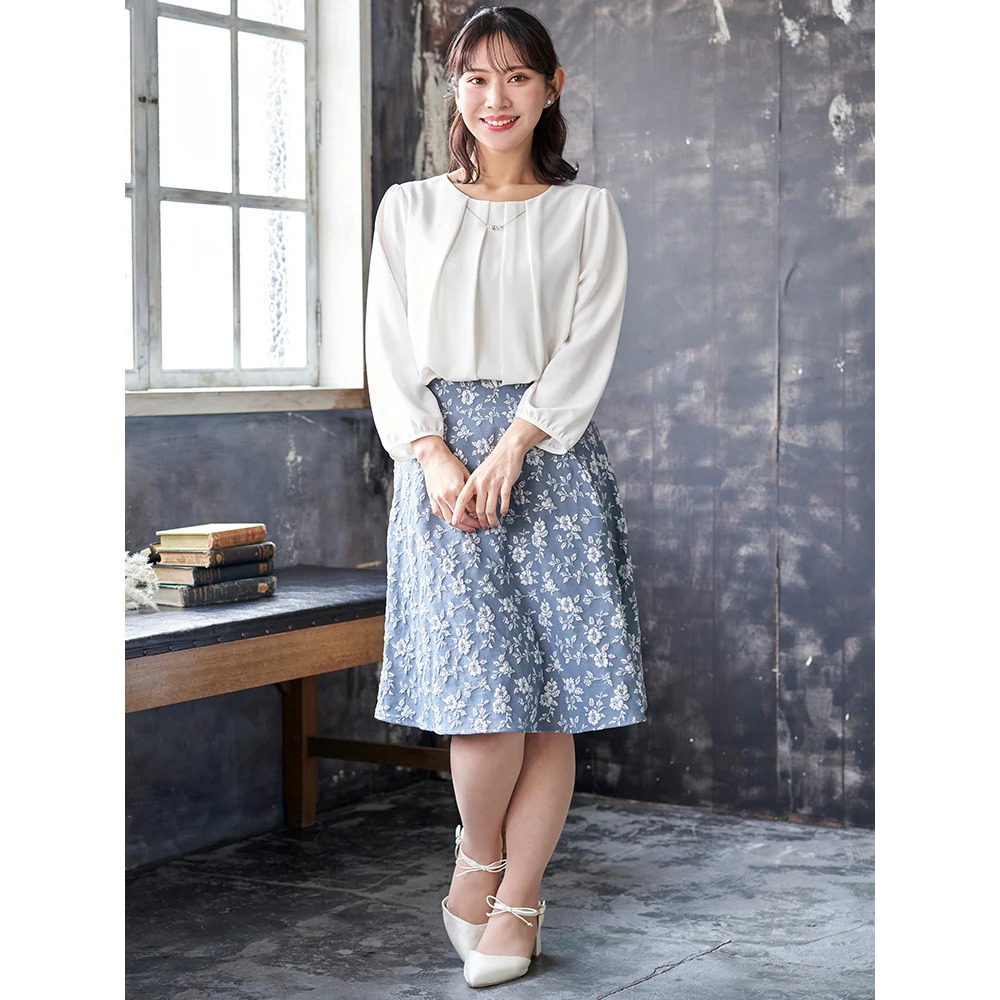 ベルト付き花柄ジャガードフレアスカート28