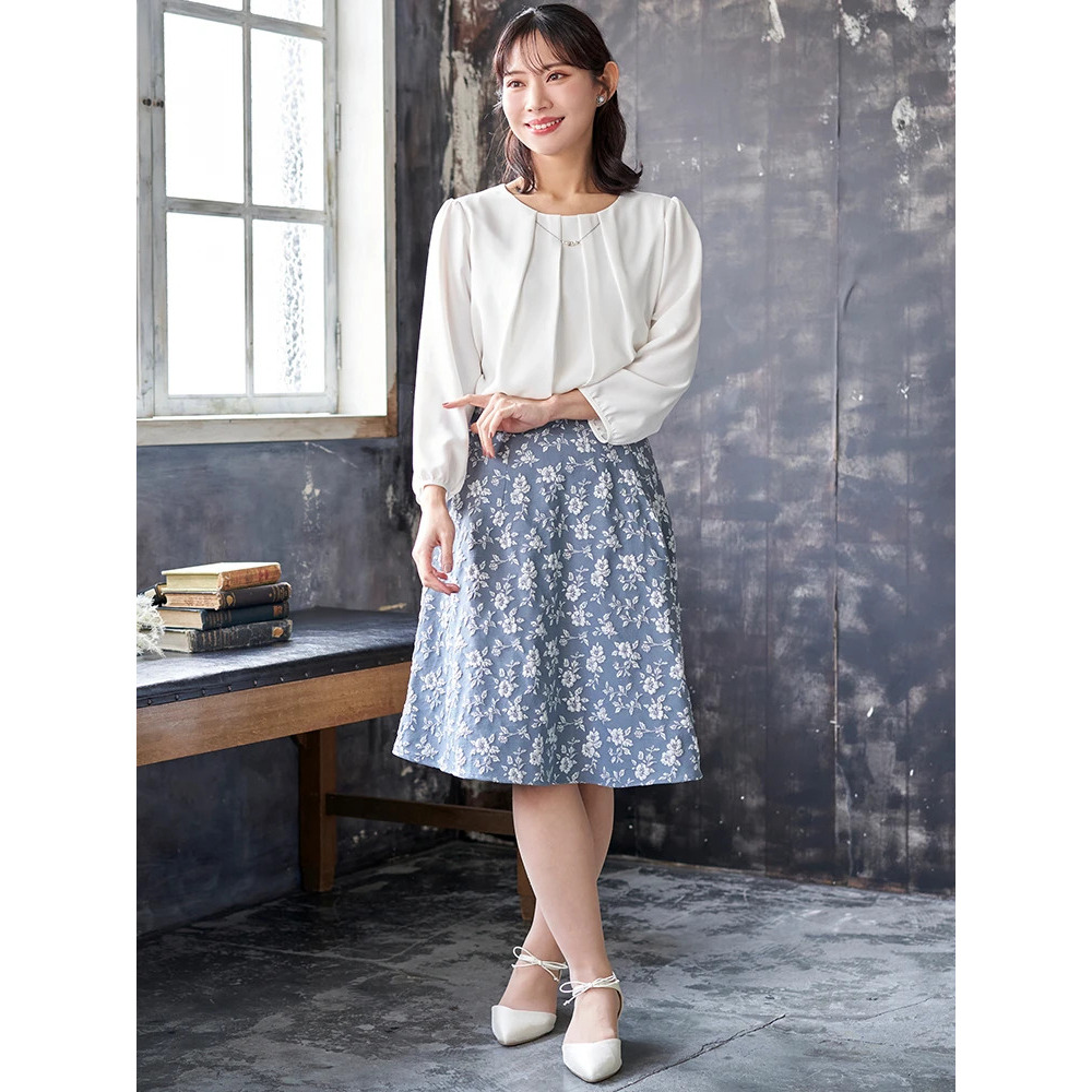 ベルト付き花柄ジャガードフレアスカート29