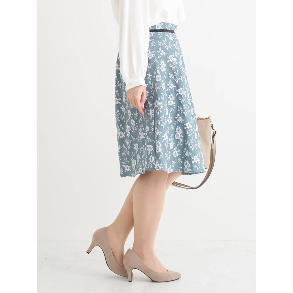 ベルト付き花柄ジャガードフレアスカート3