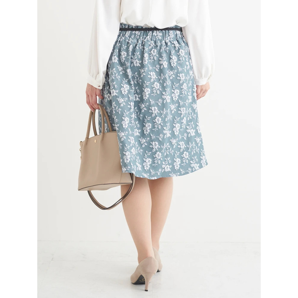 ベルト付き花柄ジャガードフレアスカート4