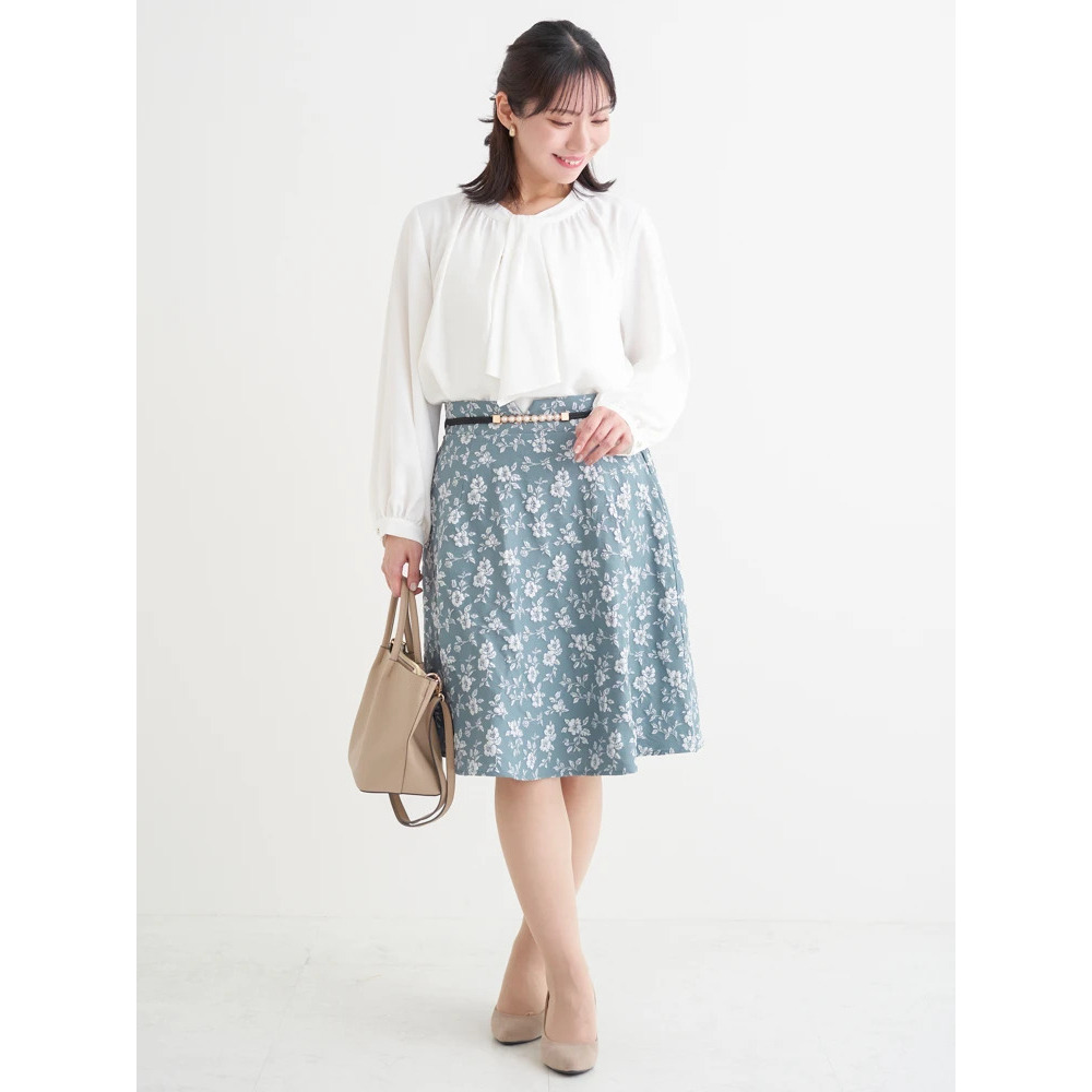 ベルト付き花柄ジャガードフレアスカート5