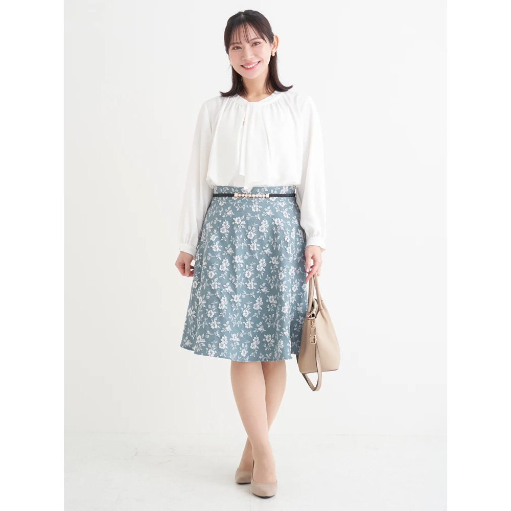 ベルト付き花柄ジャガードフレアスカート6