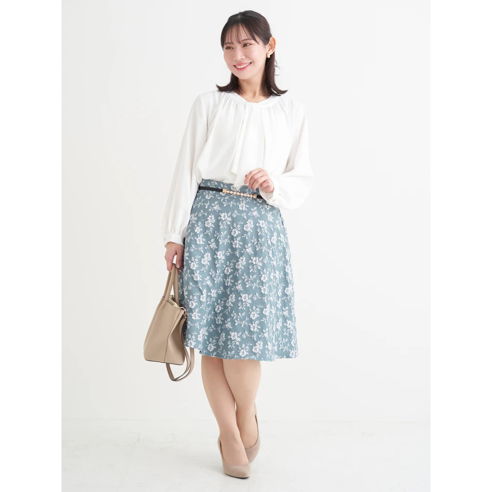 ベルト付き花柄ジャガードフレアスカート7