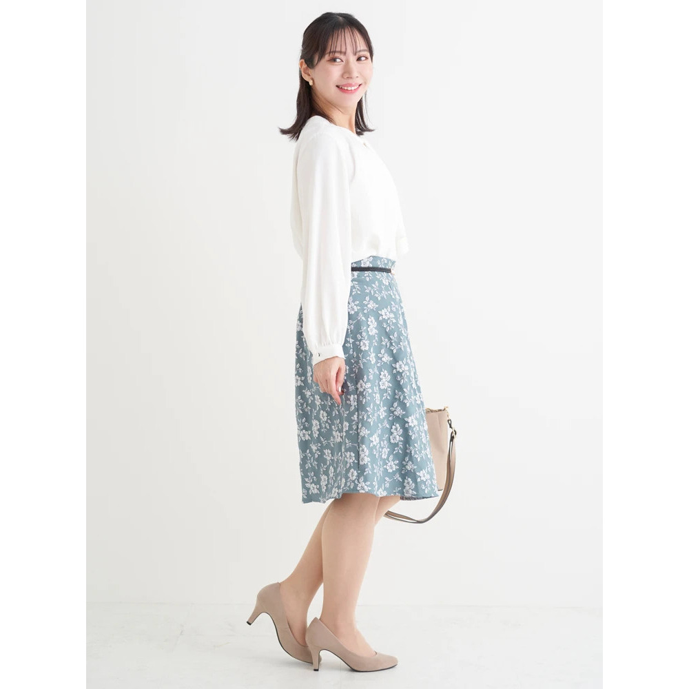 ベルト付き花柄ジャガードフレアスカート8