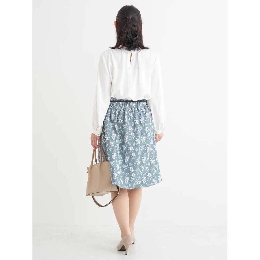 ベルト付き花柄ジャガードフレアスカート9