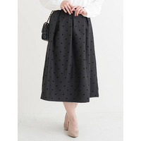 フロッキープリントミディスカート（花柄・ドット柄）