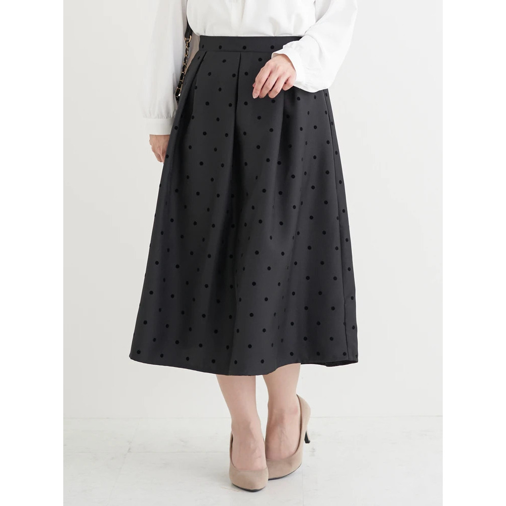 フロッキープリントミディスカート(花柄・ドット柄)10