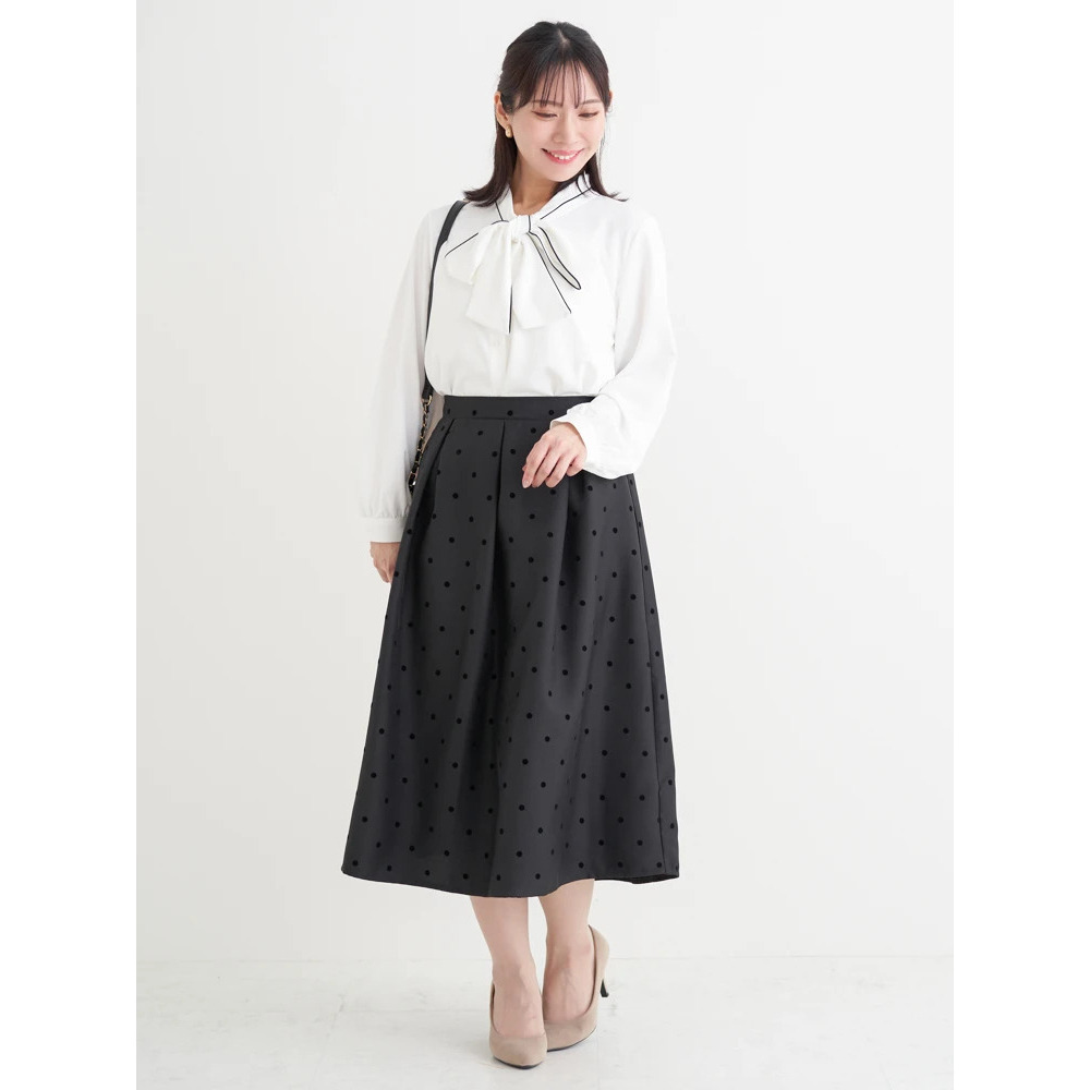 フロッキープリントミディスカート(花柄・ドット柄)15