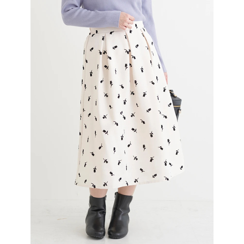 フロッキープリントミディスカート(花柄・ドット柄)2