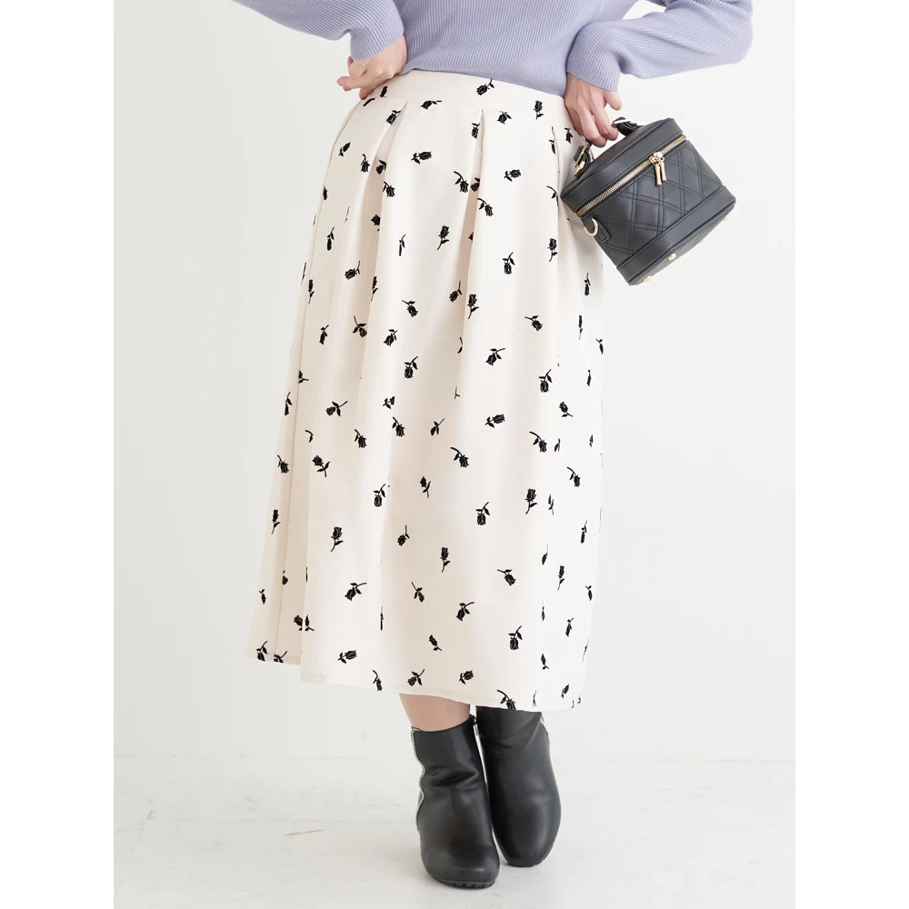 フロッキープリントミディスカート(花柄・ドット柄)3