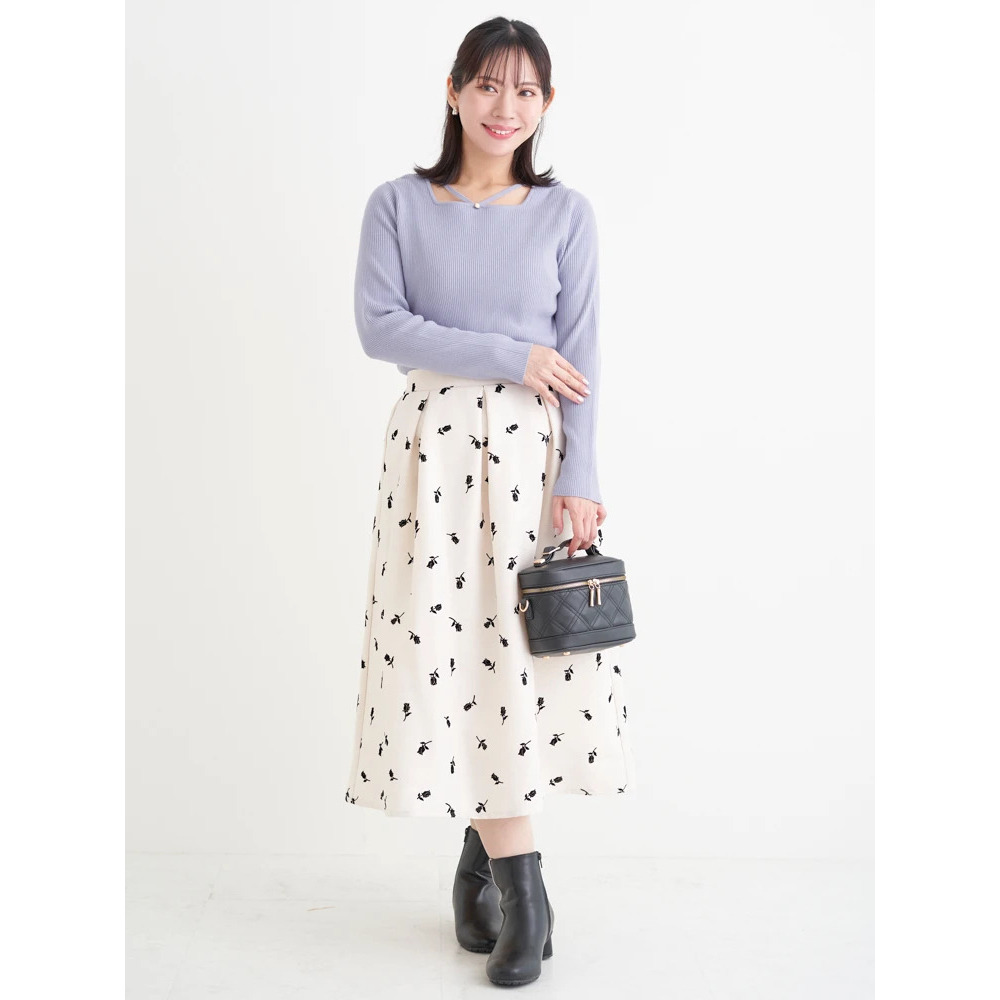 フロッキープリントミディスカート(花柄・ドット柄)5