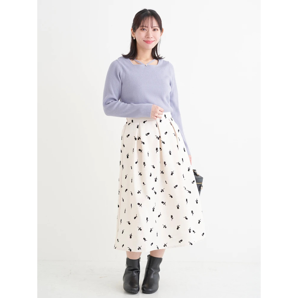 フロッキープリントミディスカート(花柄・ドット柄)6