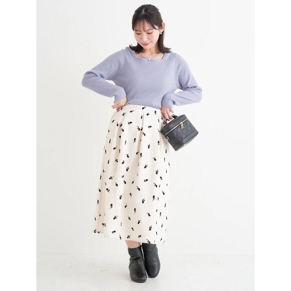 フロッキープリントミディスカート(花柄・ドット柄)7