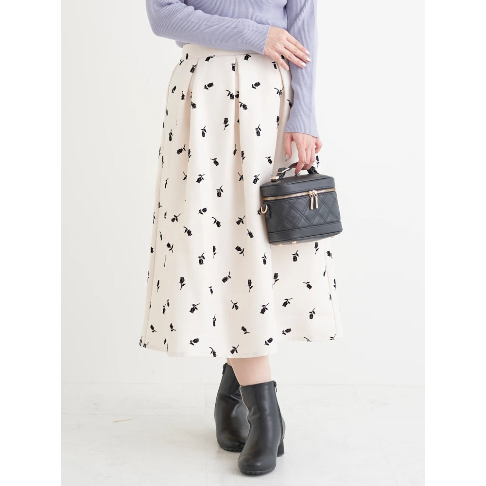 フロッキープリントミディスカート(花柄・ドット柄)1