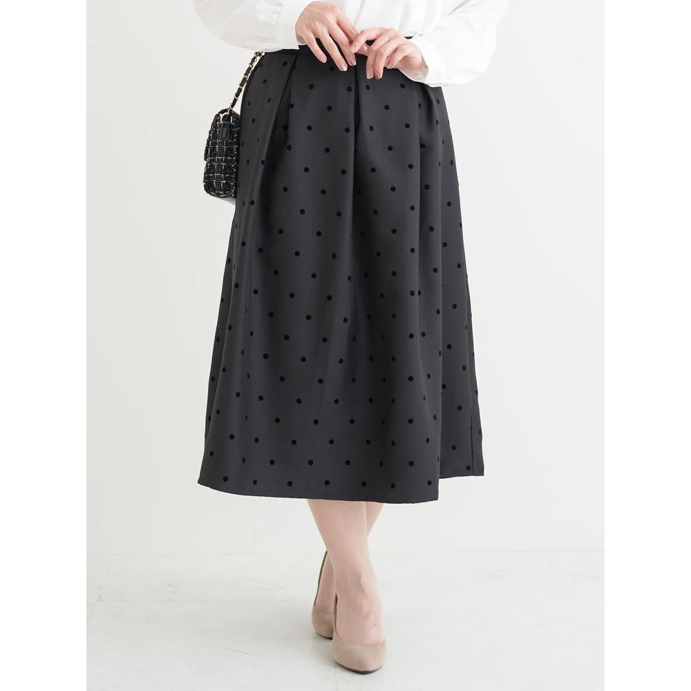 フロッキープリントミディスカート(花柄・ドット柄)1