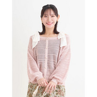 【WEB限定】ショルダーリボンラメ入りオフショルニットトップス