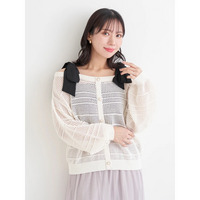 【WEB限定】ショルダーリボンラメ入りオフショルニットトップス