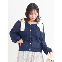 【WEB限定】ショルダーリボンラメ入りオフショルニットトップス