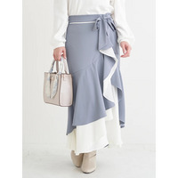 リボンベルト付き配色ラッフルマーメイドスカート
