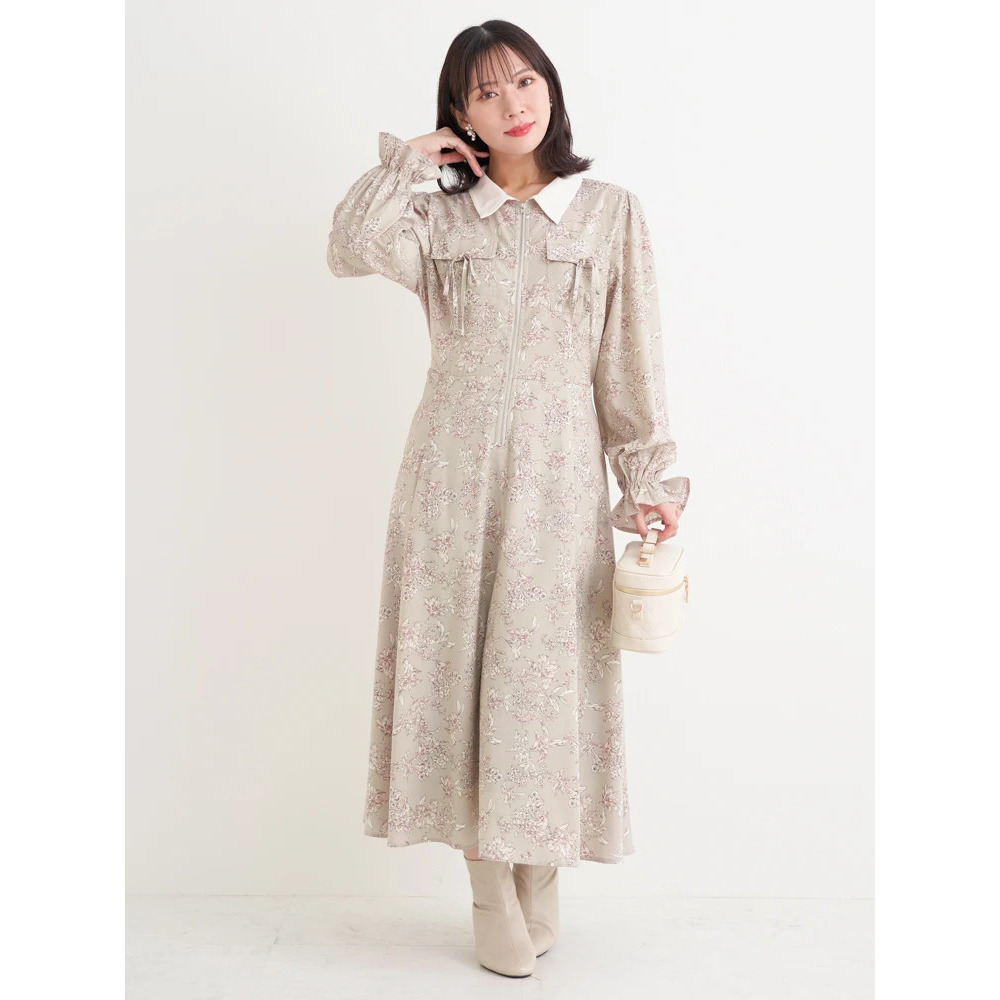 ポケットリボンハーフZIPワンピース(無地・花柄)11