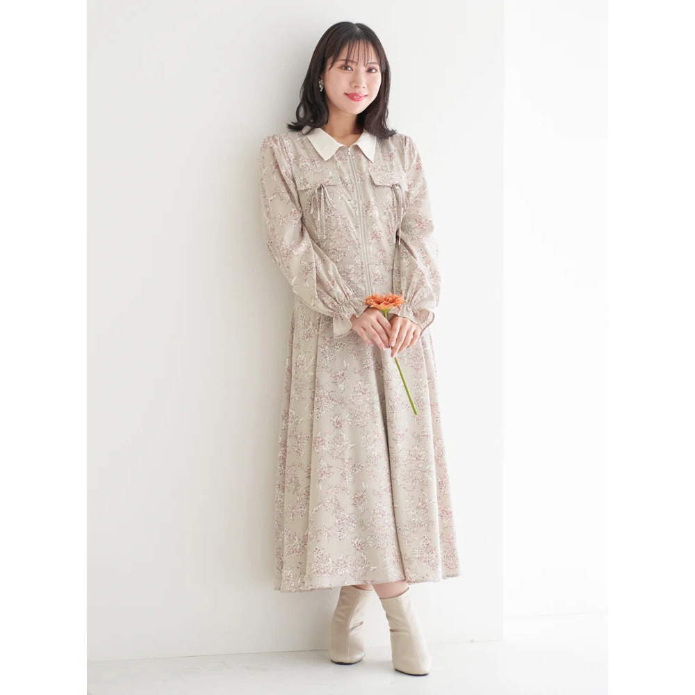 ポケットリボンハーフZIPワンピース(無地・花柄)12