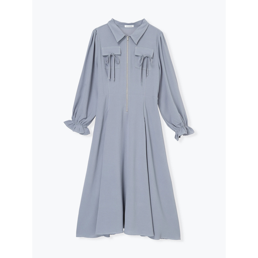 ポケットリボンハーフZIPワンピース(無地・花柄)18