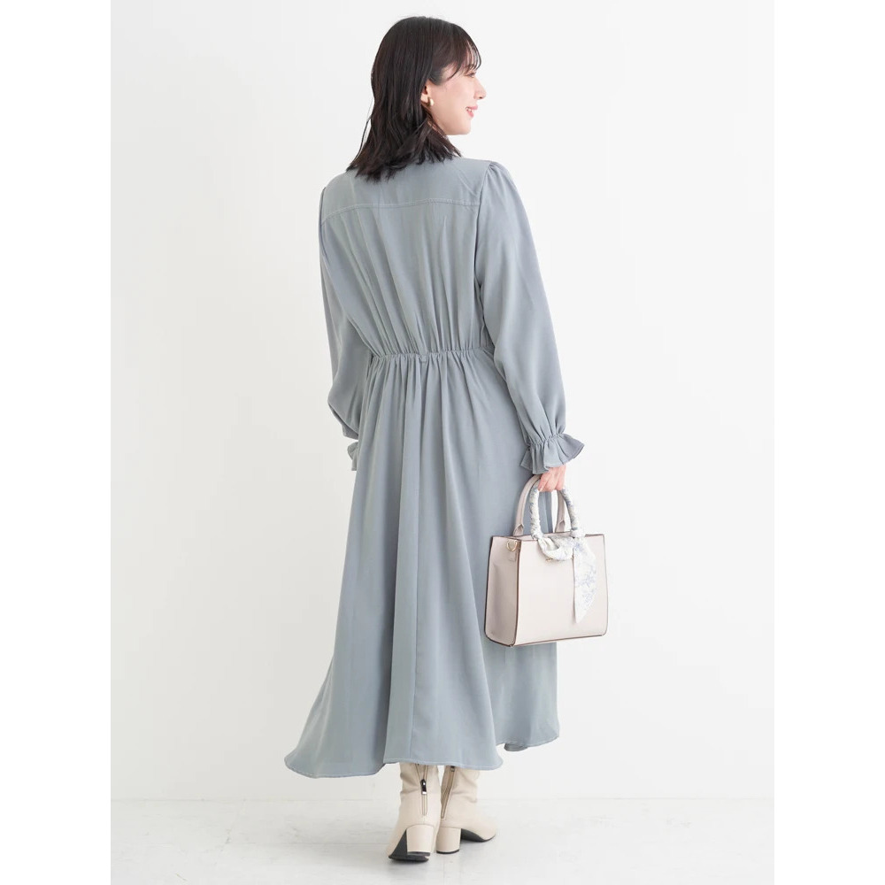 ポケットリボンハーフZIPワンピース(無地・花柄)5