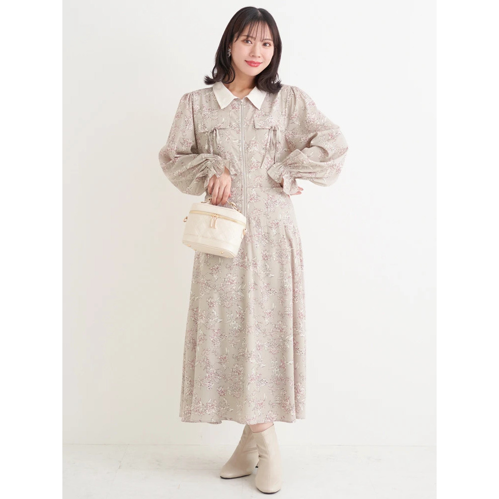 ポケットリボンハーフZIPワンピース(無地・花柄)9