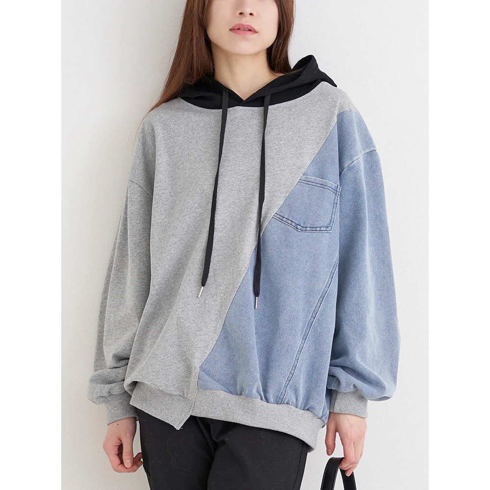 デニム切り替えBACKロゴパーカー