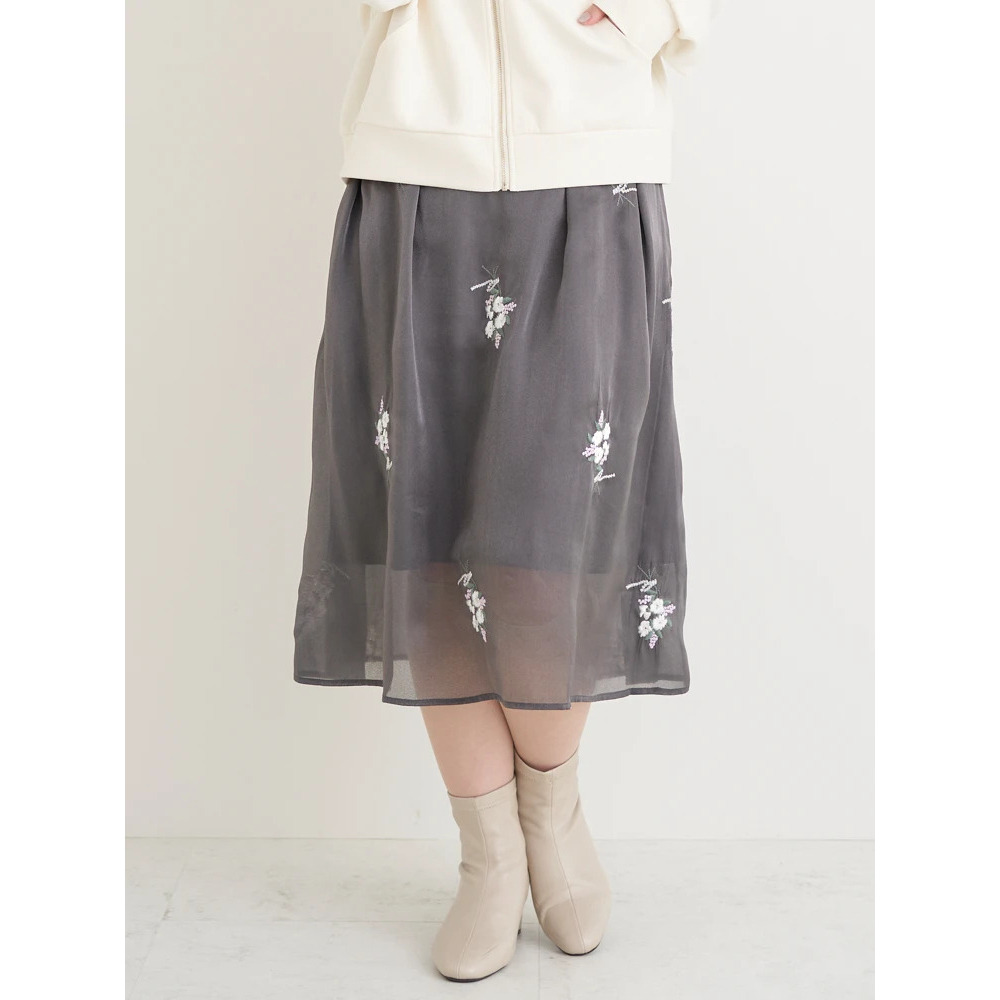 花柄刺繍オーガンジースカート2
