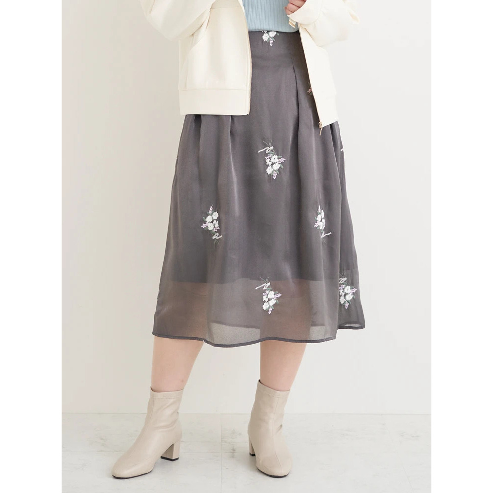 花柄刺繍オーガンジースカート1