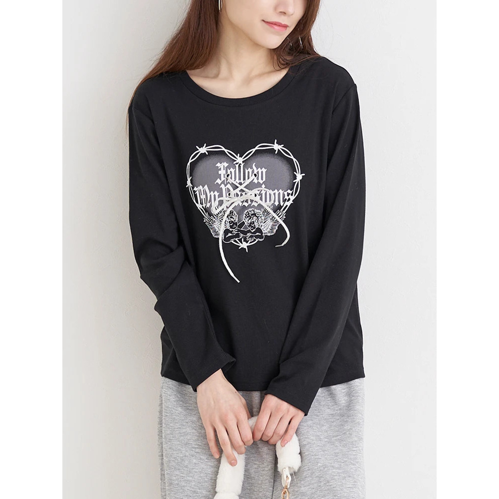 ハートロゴ×レースアップ リブロングTシャツ10