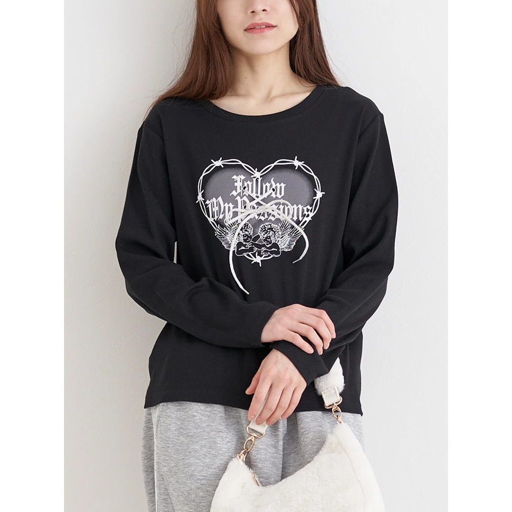 ハートロゴ×レースアップ リブロングTシャツ11