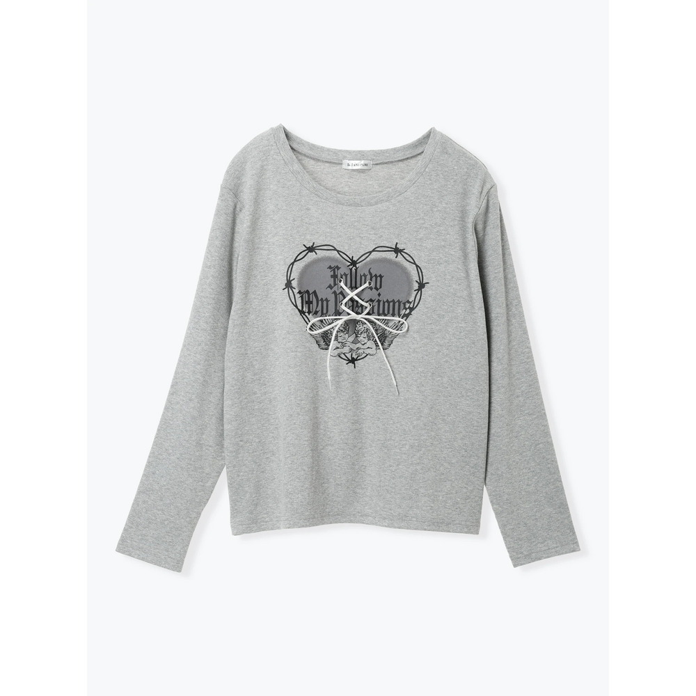 ハートロゴ×レースアップ リブロングTシャツ16
