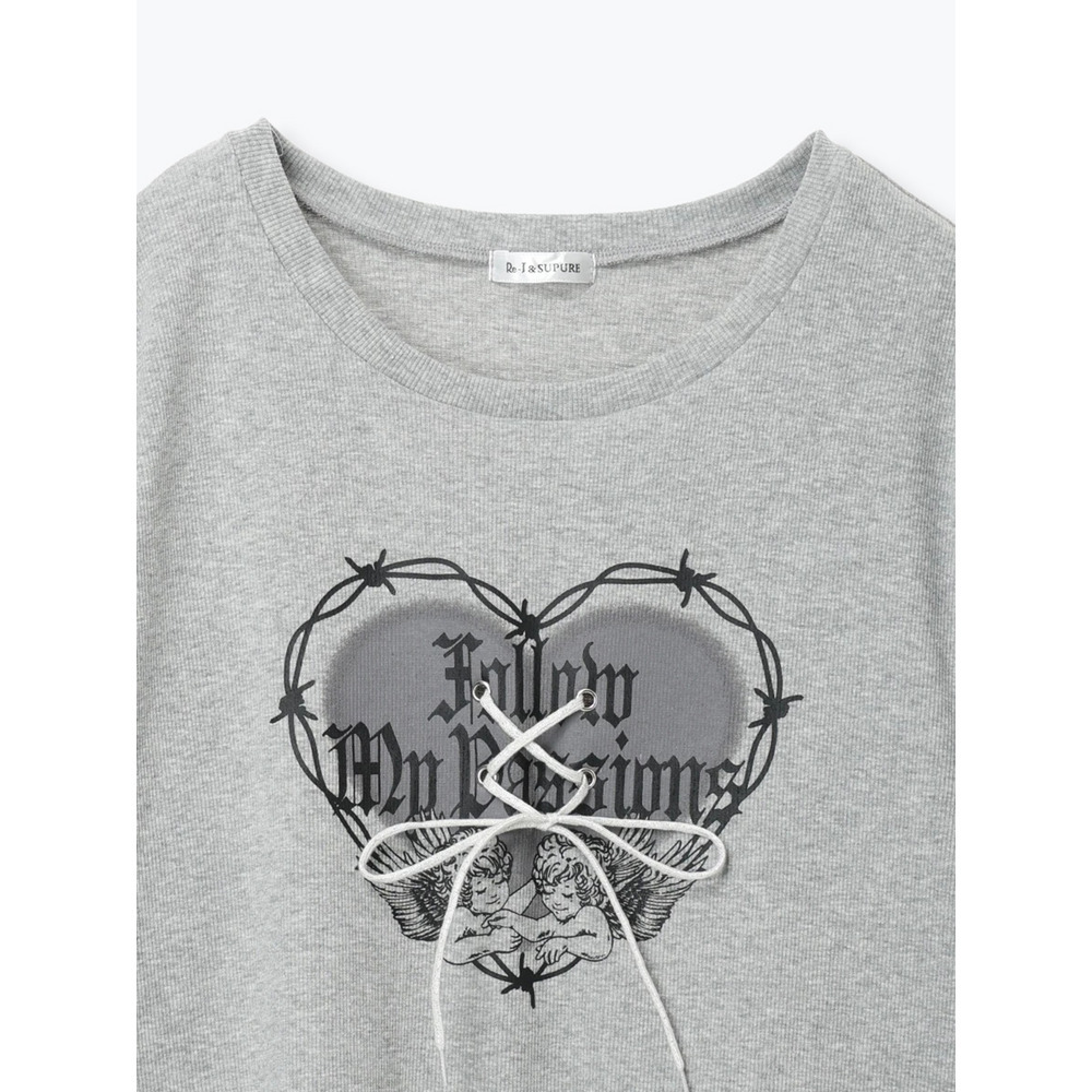 ハートロゴ×レースアップ リブロングTシャツ18